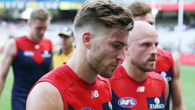 Co-captains Jack Viney and Nathan Jones had a tough day against Port. Pic: Michael Klein.