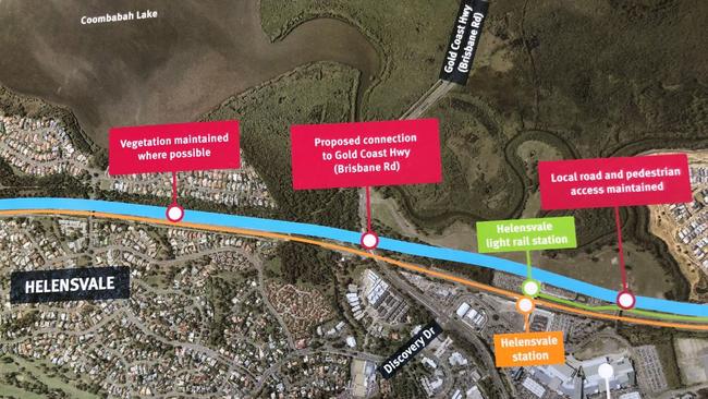 Proposed route of the Coomera Connector through Helensvale.