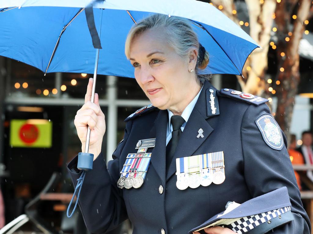 Police Commissioner Katarina Carroll at the funeral for Hannah Clarke and her three children, Aaliyah, Laianah and Trey, in Brisbane. Picture: Liam Kidston