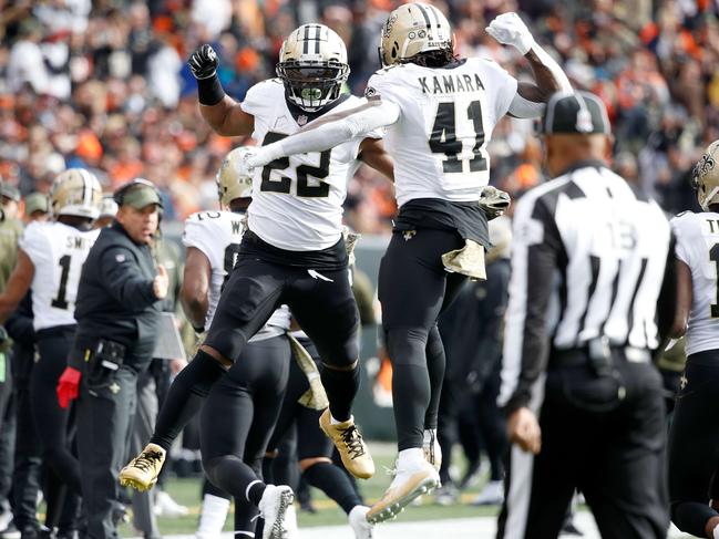 The Eagles will struggle to contain New Orleans’ RBs Alvin Kamara #41 and Mark Ingram II #22. Picture: Getty Images