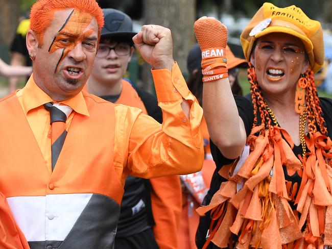 Giants fans arrive at the MCG. Picture: AAP Image/Julian Smith