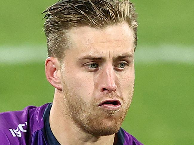 MELBOURNE, AUSTRALIA - JUNE 05: Cameron Munster of the Storm warms up during the round four NRL match between the Melbourne Storm and the South Sydney Rabbitohs at AAMI Park on June 05, 2020 in Melbourne, Australia. (Photo by Robert Cianflone/Getty Images)