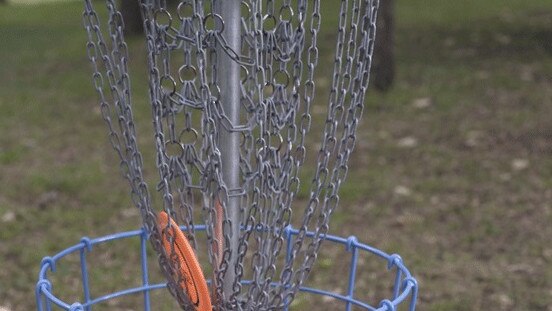 The net/basket used on each hole for frisbee golf, set to open at Iluka Golf Course on Thursday, July 9.