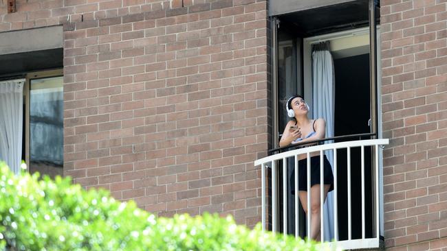 A returned traveller at the Sofitel hotel in Sydney in January. Picture: NCA NewsWire/Jeremy Piper