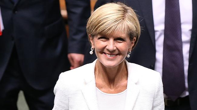 CANBERRA, AUSTRALIA - FEBRUARY 23: Minister for Foreign Affairs Julie Bishop and Treasurer Joe Hockey arrive to House of Representatives question time at Parliament House on February 23, 2015 in Canberra, Australia. (Photo by Stefan Postles/Getty Images)