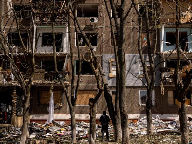 A residential apartment block damaged by a Russian missile strike as Russia focuses on gaining ground in Ukraine's surrounding Donbas region. Picture: Chris McGrath/Getty Images