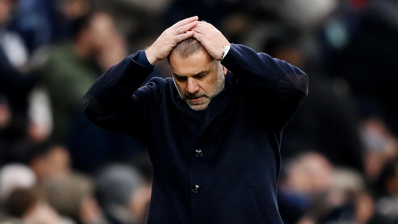 LONDON, ENGLAND - NOVEMBER 26: Ange Postecoglou, Manager of Tottenham Hotspur, reacts during the Premier League match between Tottenham Hotspur and Aston Villa at Tottenham Hotspur Stadium on November 26, 2023 in London, England. (Photo by Justin Setterfield/Getty Images)