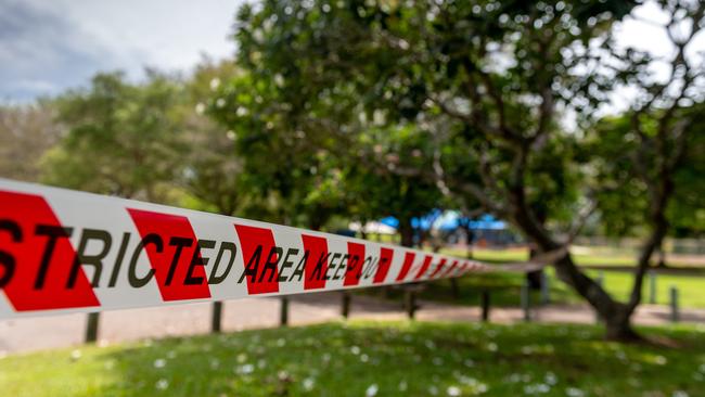 The scene in Jingili is taped off by police on December 1, 2022. Picture: Che Chorley