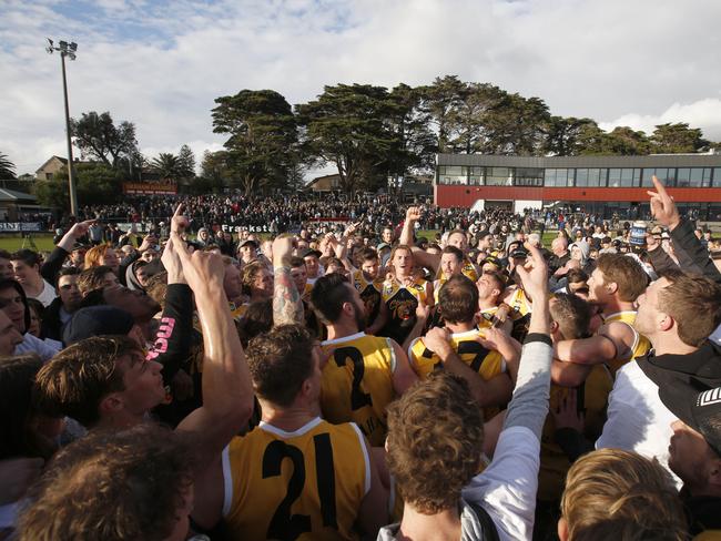 Frankston YCW players celebrating. Picture: Valeriu Campan