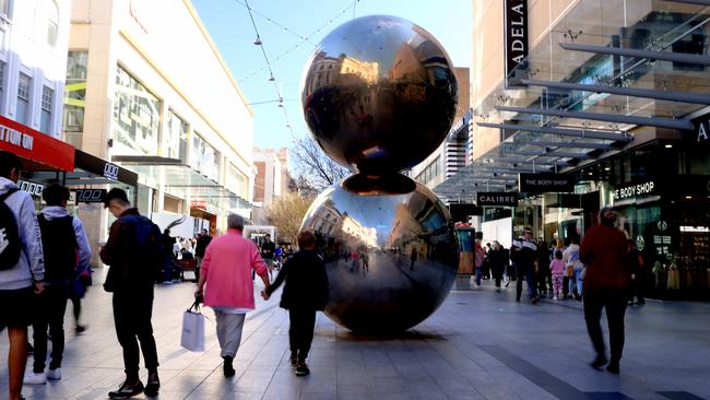 People walk through Adelaide’s Rundle Mall. Picture: NCA NewsWire / Kelly Barnes