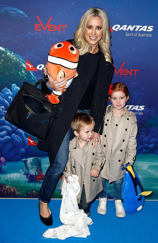 Jacenko arrives with her children Hunter Curtis and Pixie Curtis for the Finding Dory Australian Premiere.