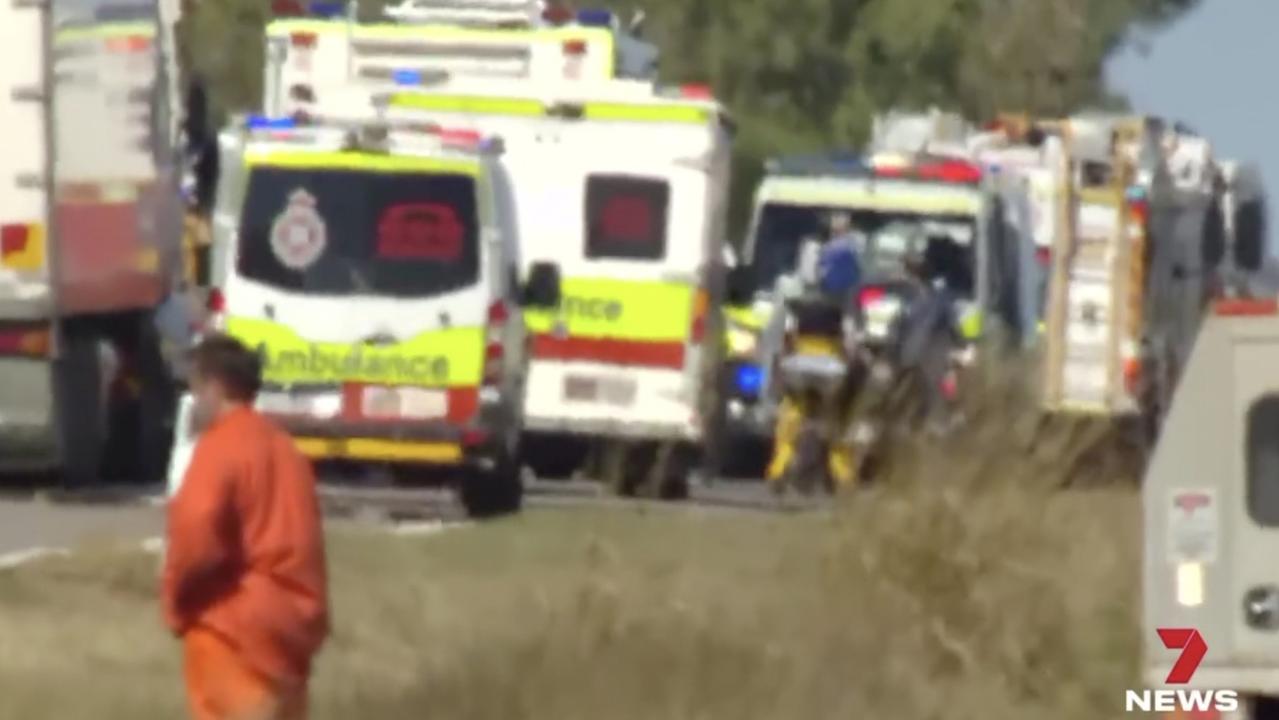 The scene of the Bruce Highway bus crash at Gumlu between Mackay and Townsville in which three people died and 27 were treated for injuries. Photo: 7News.