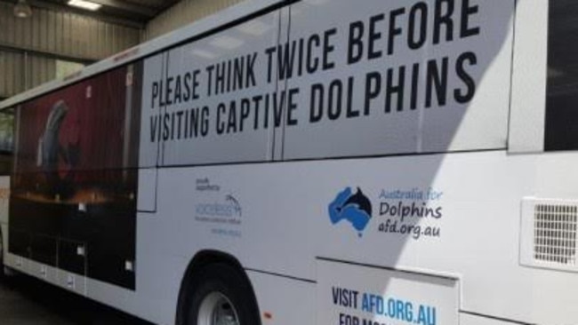 An Australia for Dolphins ad for buses targets the dolphin marine park at Coffs Harbour.