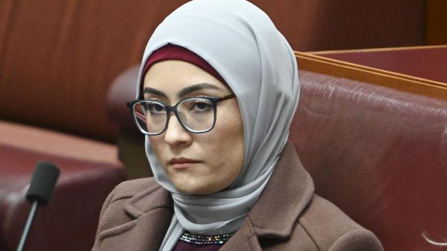 CANBERRA, Australia - NewsWire Photos - July 1, 2024: Senator Fatima Payman during Question Time in the Senate at Parliament House in Canberra. Picture: NewsWire / Martin Ollman