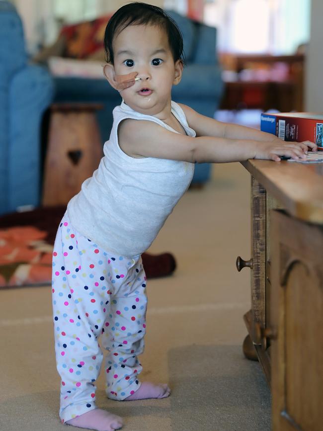 Nima is now crawling and pulling herself up to stand. Picture: Alex Coppel