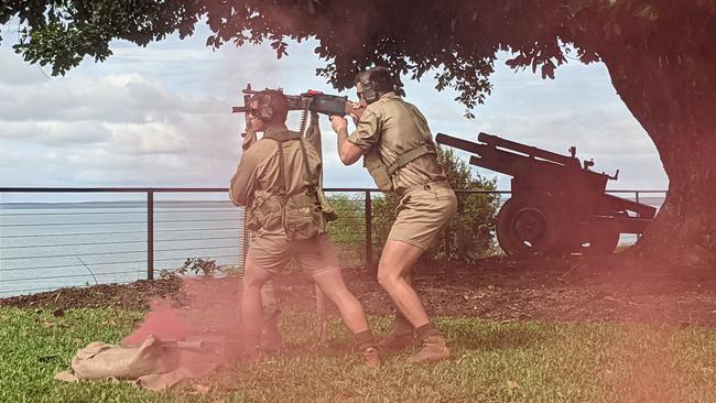 Defence forces personnel re-enacted the events of the Bombing of Darwin on its 79th anniversary. Picture: Alicia Perera