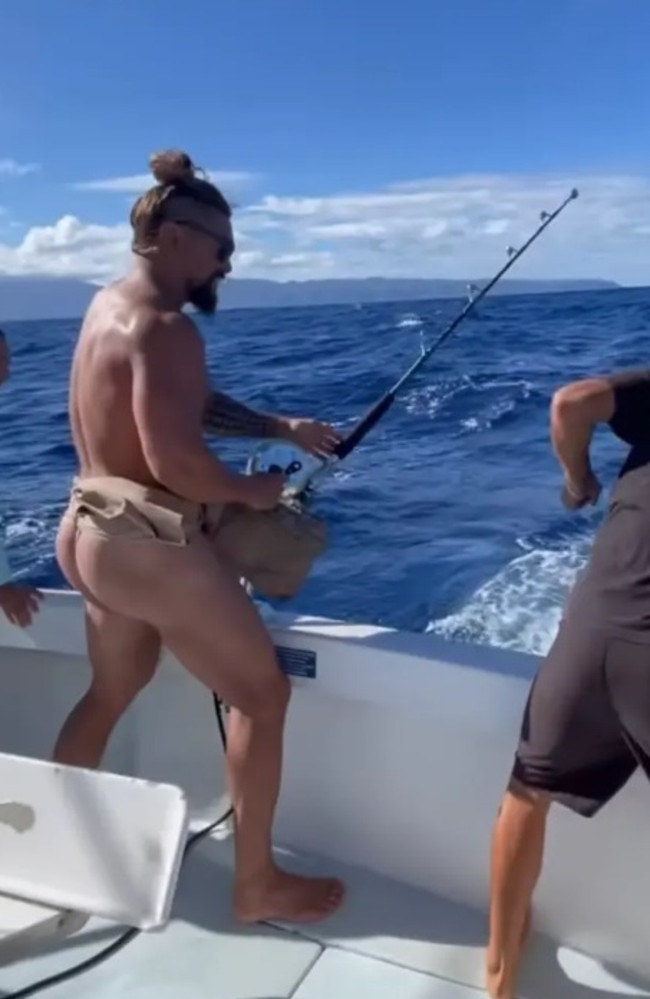 Momoa flashed plenty of flesh in his fishing outfit. Picture: Instagram