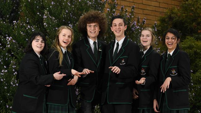 Aquinas College students Phoebe, Olivia, Adam, Leon, Mady and Lauren formed an a capella group, Synergy, and won five awards at the National A Capella Singing Championships. Picture: James Ross