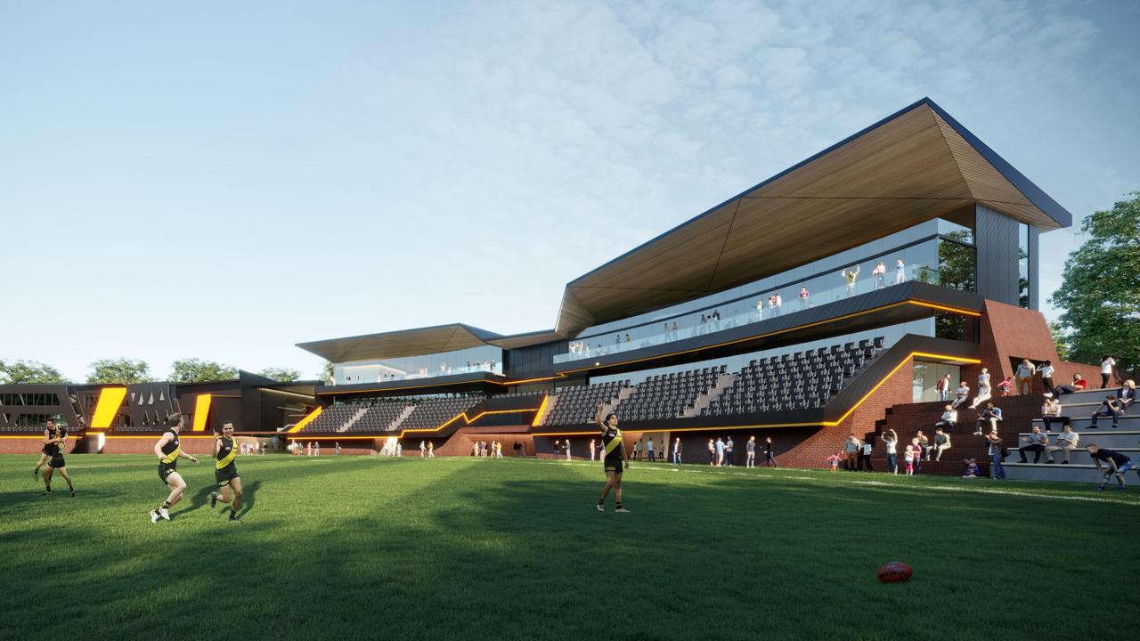A render of the proposed new Richmond club headquarters at Punt Road Oval, replacing the Jack Dyer Stand.