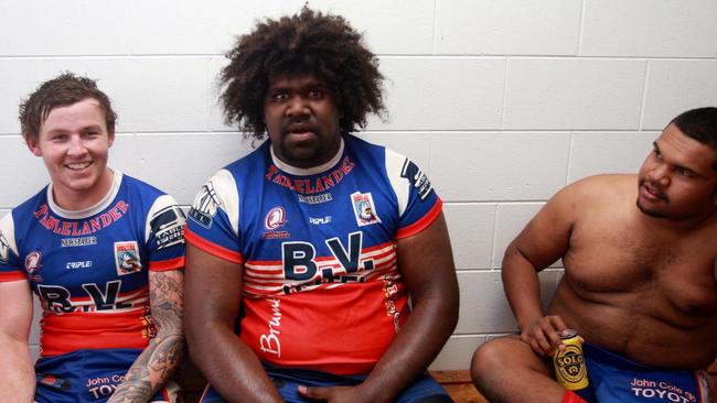 Todd Carney with Atherton Roosters teammate Gordon Santo after their game against Cairns Brothers.