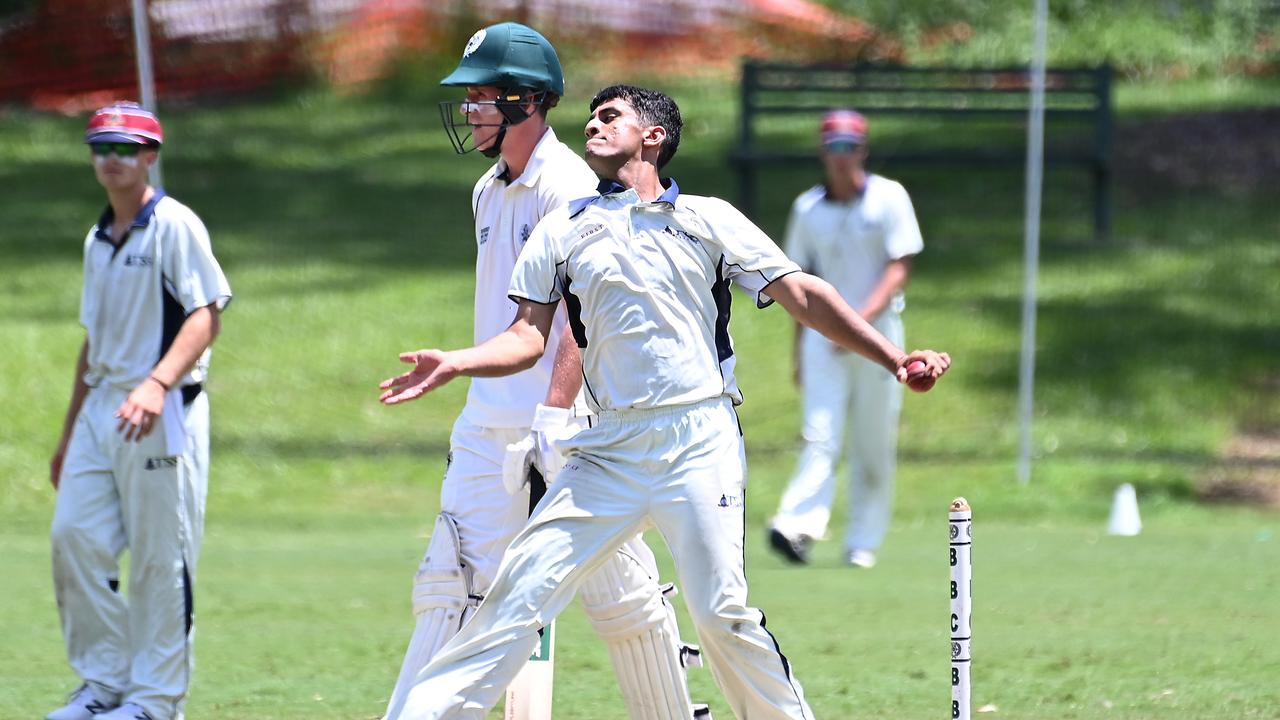 South Brisbane’s Dushyant Thaman bowling earlier in the year for The Southport School. Picture, John Gass