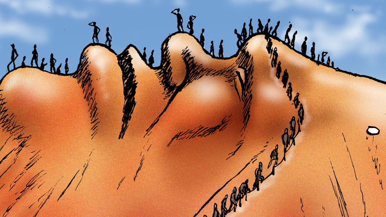 Part of Mark Knight’s cartoon about the final day of being able to climb Uluru.