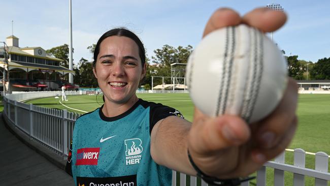 Brisbane Heat fast bowler Lucy Hamilton took five wickets on the weekend instead of being in Surfers Paradise enjoying Schoolies week with friends. Picture: Lyndon Mechielsen/Courier Mail