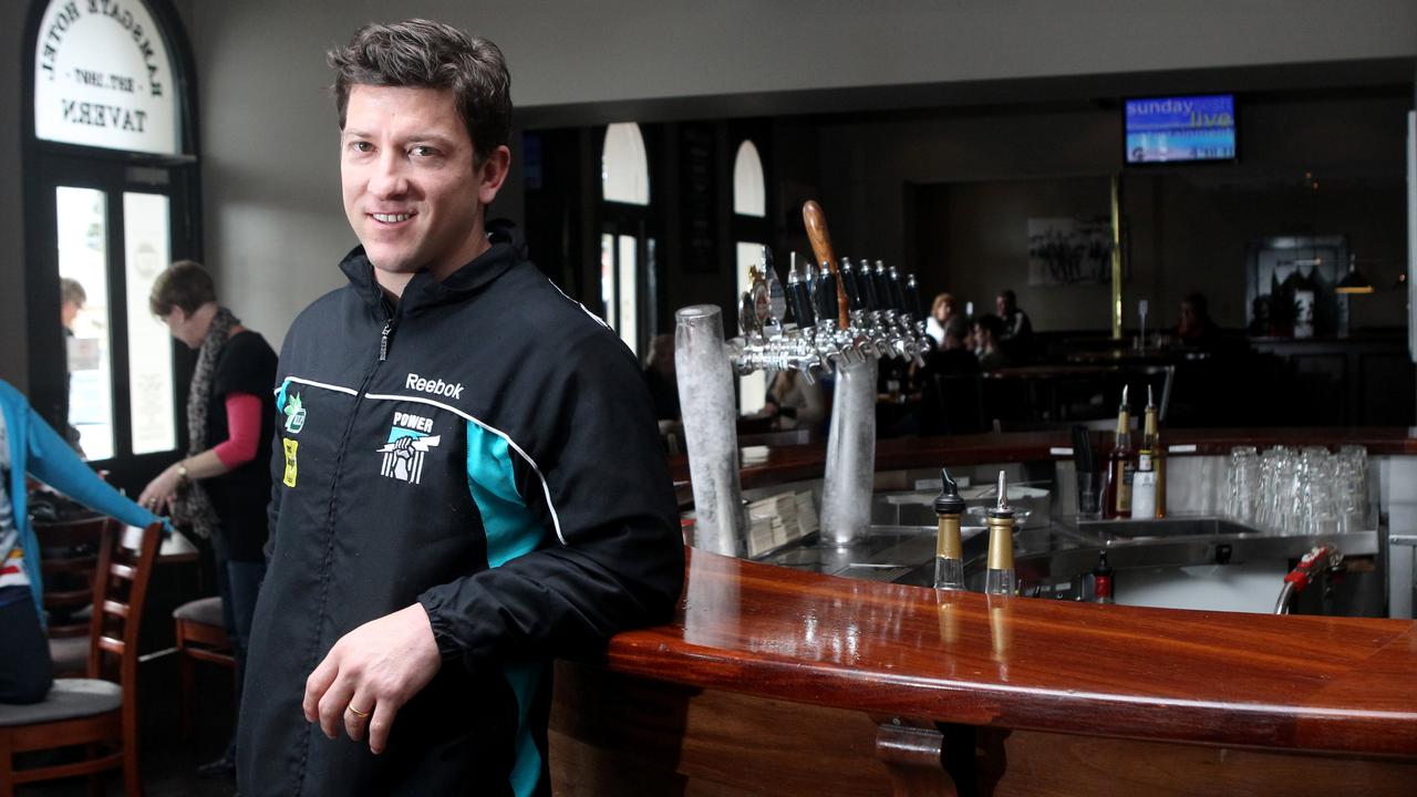 Port Adelaide’s Josh Carr at the Ramsgate Hotel in Adelaide, 10 years after the famous brawl between Power and Crows players.