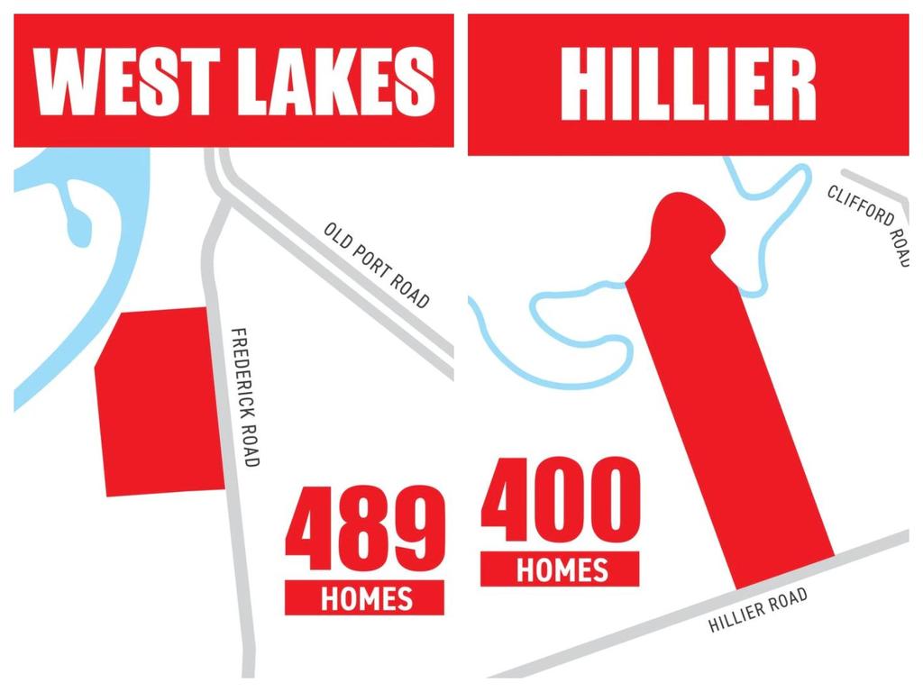 The developments at West Lakes and Hillier will create nearly 900 new homes.