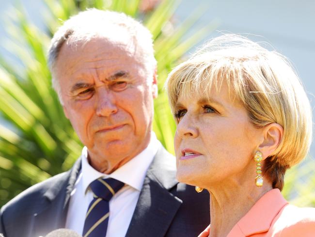 Liberal candidate John Alexander with Foreign Minister Julie Bishop. Picture: Carly Earl.