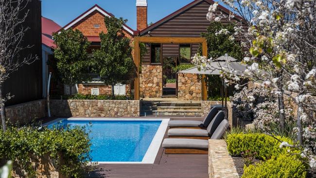 Outdoor areas of the farm near the village of Toodyay include a newly installed pool area as well as a tennis court and pavilion.