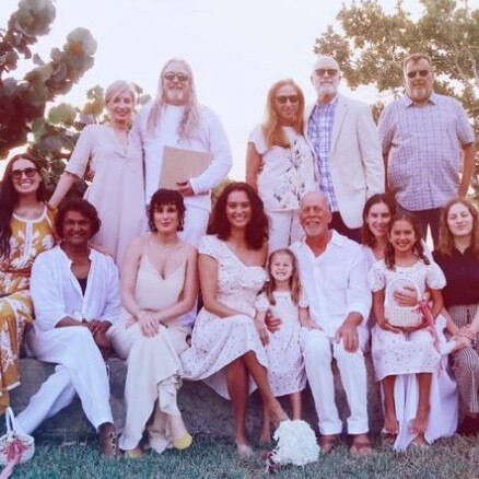 Bruce Willis' ex-wife Demi Moore (far left) attended the vow renewal ceremony. Picture: Instagram/Emma Heming