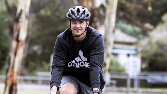 Port Adelaide player Ryan Burton keeping fit and well while the AFL awaits for a restart date due to COVID-19. Picture: Sarah Reed.