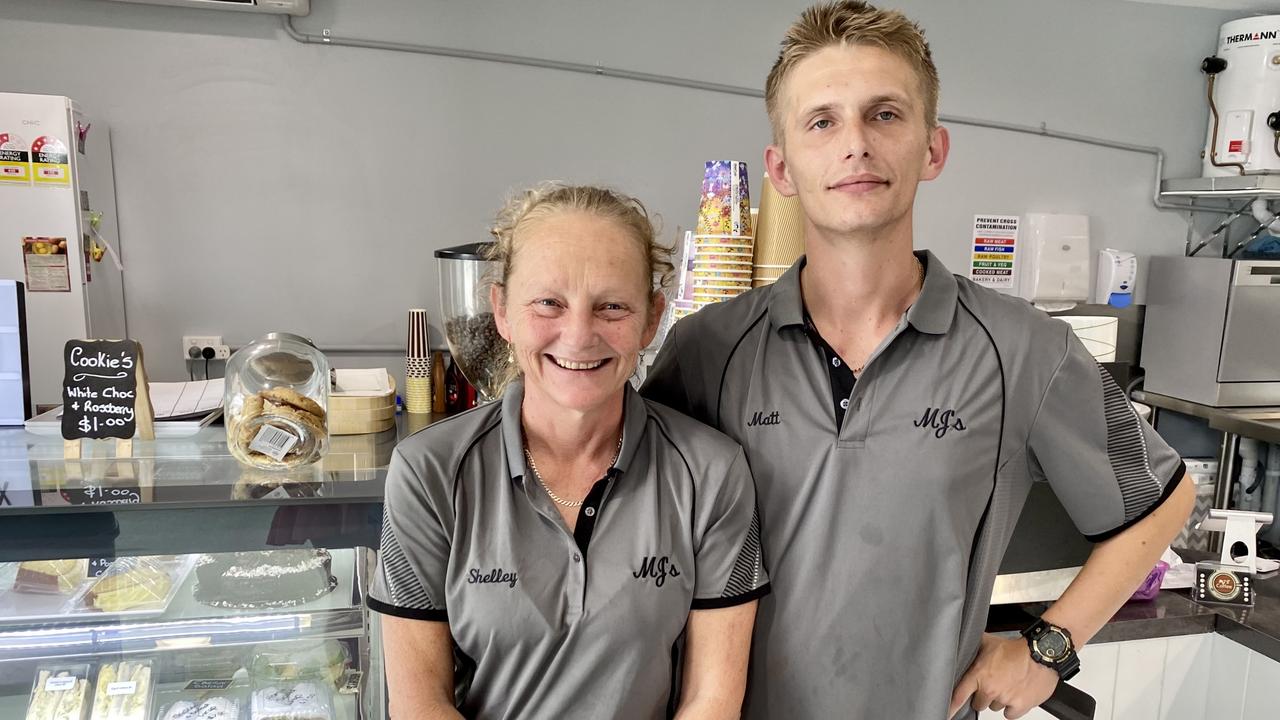 Shelley Julius and her son Matthew Cunning at their new business, MJ's Cafe and Takeaway in Beerwah.