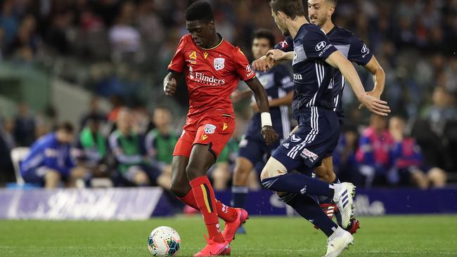 Teenage sensation Mohamed Toure fired in a stunning brace to salvage a point for Adelaide United youth against Modbury Jets. Picture: Graham Denholm/Getty Images