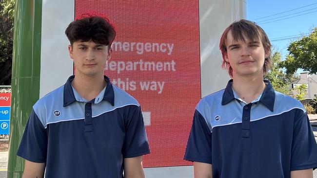 Tyler Johnston and Tyson Evans, who work as orderlies at the Queen Elizabeth Hospital, welcomed the idea of more staff parking at the Woodville South facility.  Picture: Natalie Vikhrov