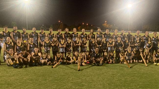 Seniors gather with Under 8s at the Springwood Pumas fourth annual indigenous round jersey presentation. Picture: Supplied