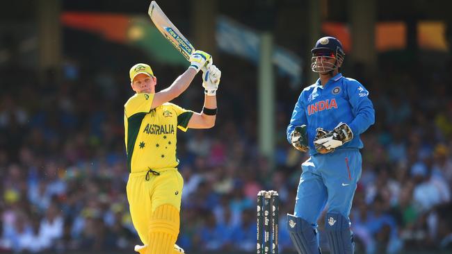 SYDNEY, AUSTRALIA - MARCH 26: Steve Smith of Australia bats during the 2015 Cricket World Cup Semi Final match between Australia and India at Sydney Cricket Ground on March 26, 2015 in Sydney, Australia. (Photo by Cameron Spencer/Getty Images)