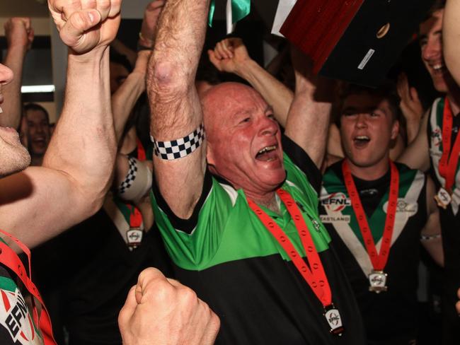 EFNL: Donvale coach Kevin Collins with the 2023 Division 3 cup. Picture: Davis Harrigan