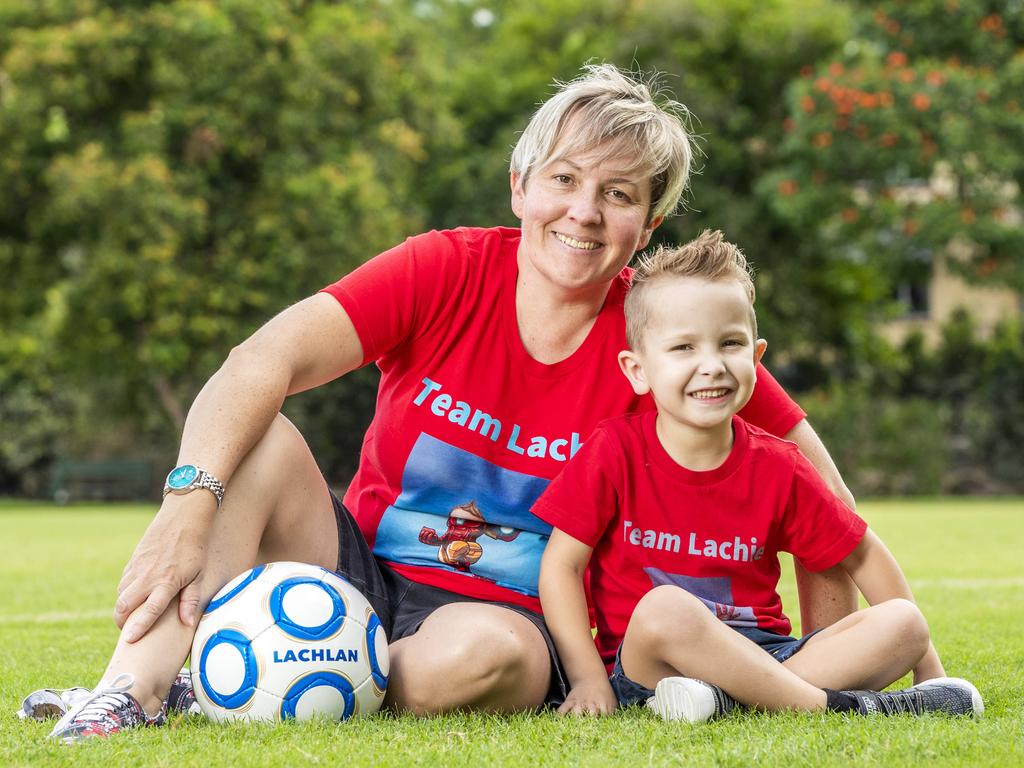 Nola Richards with her boy Lachie Davies-Richards, 4 who has cystic fibrosis. Picture: Richard Walker