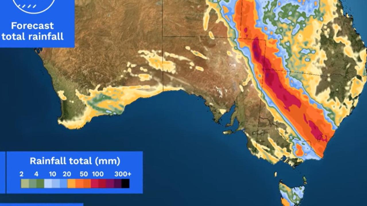 Ex-tropical cyclone Kirrily is expected to deliver severe rain and possible flash flooding as it sweeps across NSW. Picture: Bureau of Meteorology