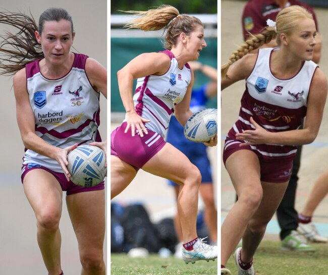 Hannah Dyball, Laura Peattie and Ellie Wilson of Manly Open Womens. Pictures: Matt Long