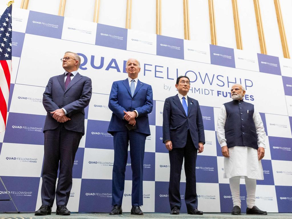 Australian Prime Minister Anthony Albanese, US President Joe Biden, Japanese Prime Minister Fumio Kishida and Indian Prime Minister Narendra Modi at a Quad meeting in 2022. Picture: Yuichi Yamazaki (AFP)