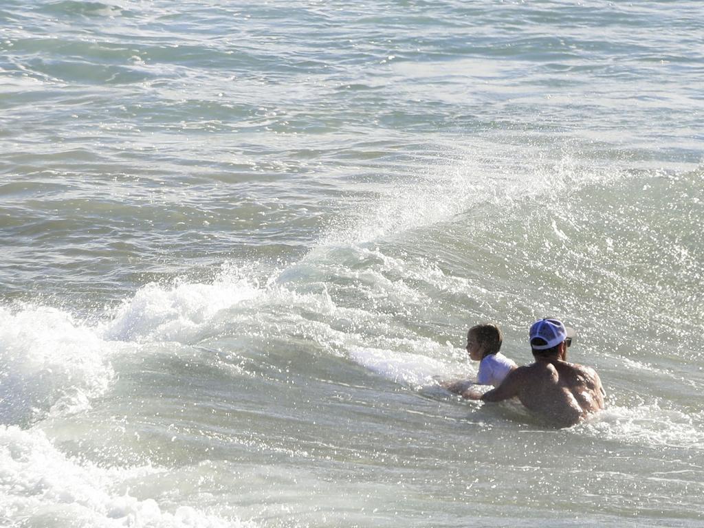 Chris Hemsworth and wife, Elsa Pataky, enjoy an afternoon at the beach in Byron Bay with their twin sons, Tristan and Sasha. <br/>3 March 2017. Picture: Media-Mode