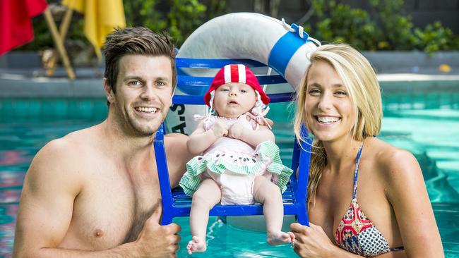 Trent and Brooke with baby Harper in 2014. Picture: Jason Edwards