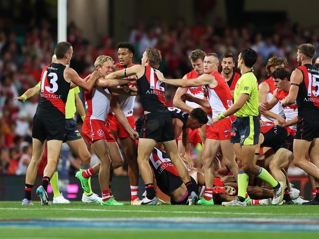 The Dons looked all at sea in their defence and pressure efforts on Saturday night. Mark Metcalfe/AFL Photos/via Getty Images.