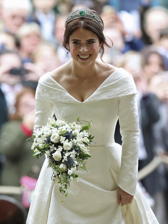 Eugenie wore one of the Queen’s crowns. Picture: AP