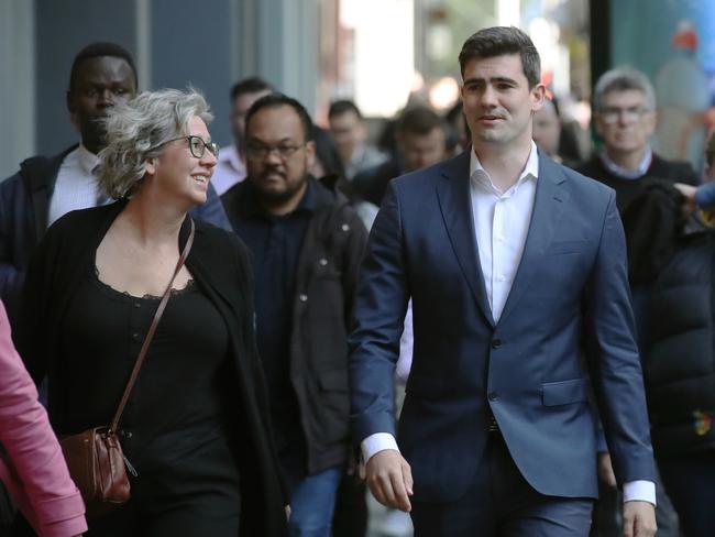 Jacob Hersant, pictured arriving at court with his mother, was found guilty of performing a Nazi salute. Picture: David Crosling