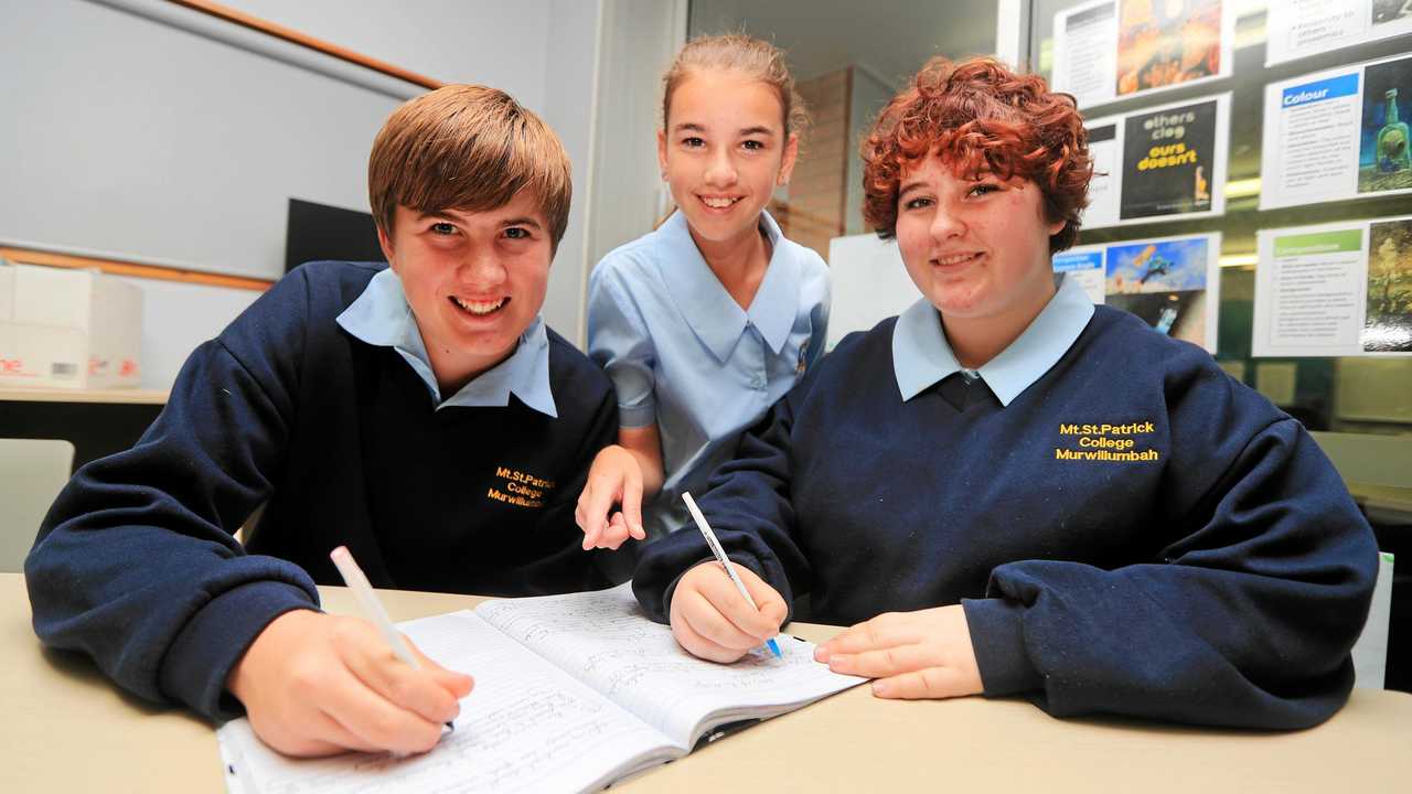 Mount Saint Pats students Oliver Webb, Matilda McTaggart and Ailish Eppelstun will be participating in the Write A Book In A Day project. Picture: Scott Powick