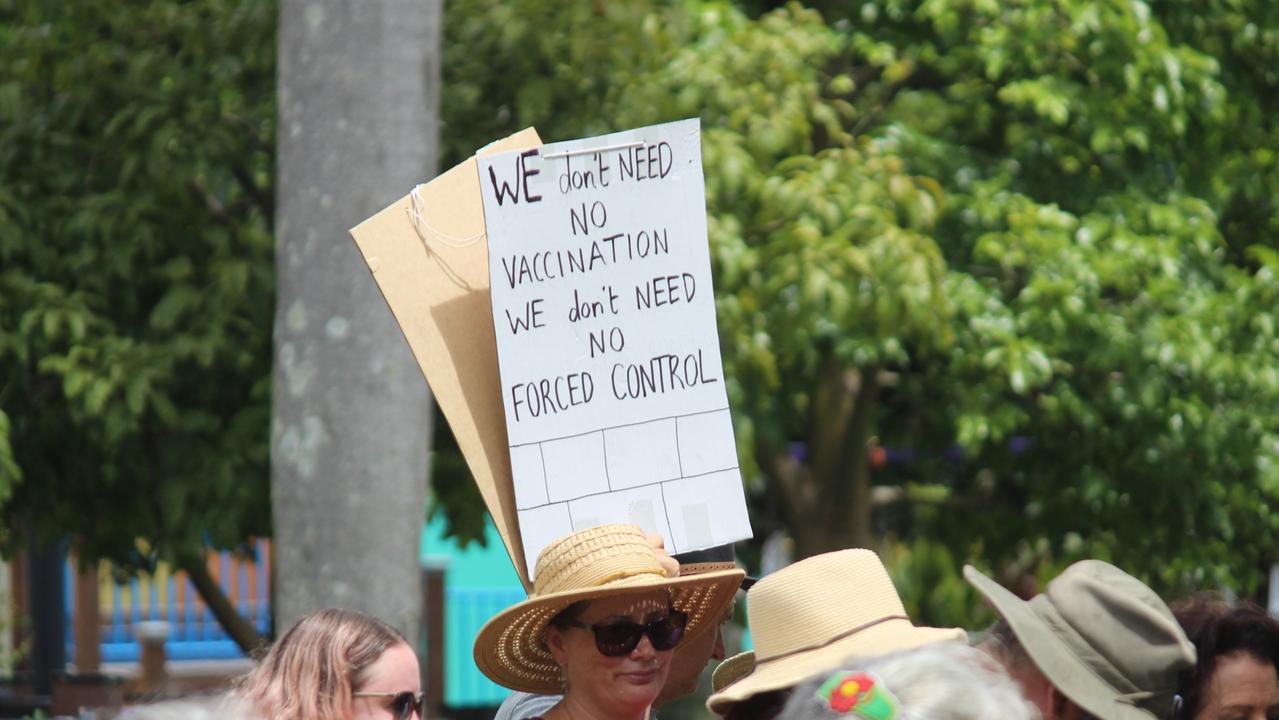 More than 150 people turned out for the Millions March Against Mandatory COVID-19 Vaccines in Coffs Harbour on Saturday February 20. Photo: Tim Jarrett